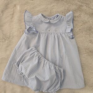 Marie Puce Blue Gingham Baby Dress with Bloomers